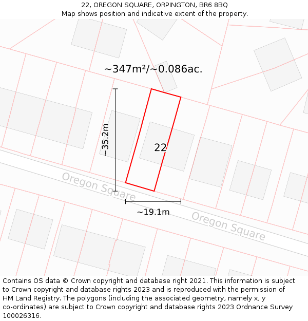 22, OREGON SQUARE, ORPINGTON, BR6 8BQ: Plot and title map