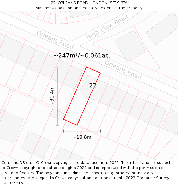 22, ORLEANS ROAD, LONDON, SE19 3TA: Plot and title map