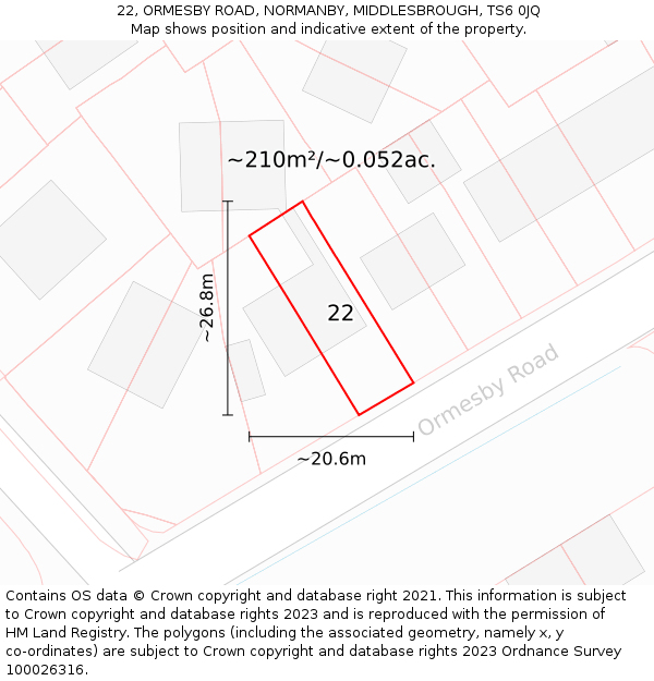 22, ORMESBY ROAD, NORMANBY, MIDDLESBROUGH, TS6 0JQ: Plot and title map