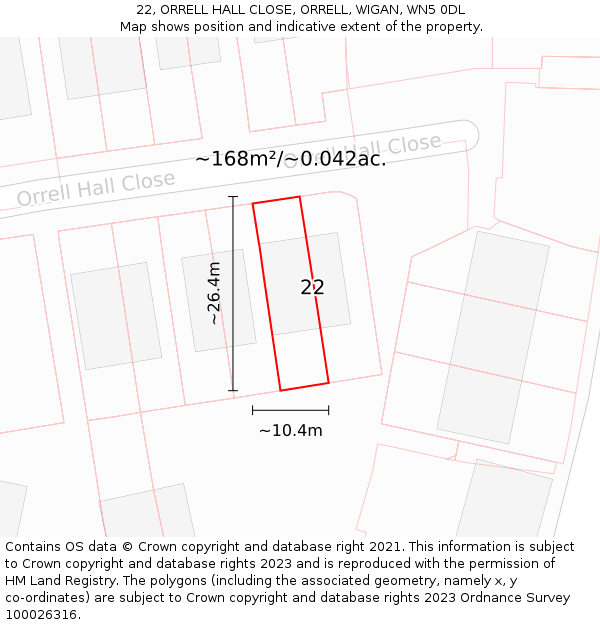 22, ORRELL HALL CLOSE, ORRELL, WIGAN, WN5 0DL: Plot and title map