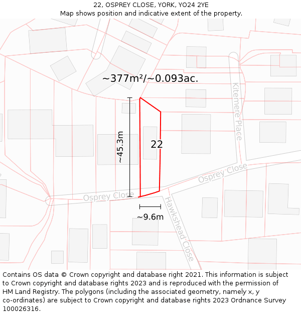 22, OSPREY CLOSE, YORK, YO24 2YE: Plot and title map