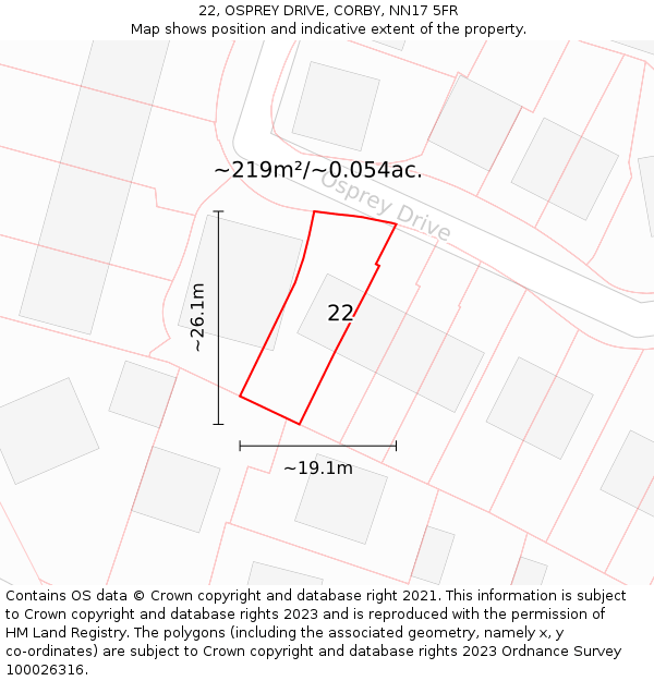 22, OSPREY DRIVE, CORBY, NN17 5FR: Plot and title map