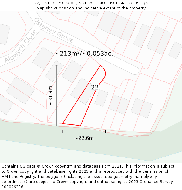 22, OSTERLEY GROVE, NUTHALL, NOTTINGHAM, NG16 1QN: Plot and title map