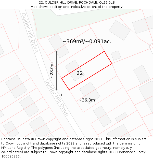 22, OULDER HILL DRIVE, ROCHDALE, OL11 5LB: Plot and title map