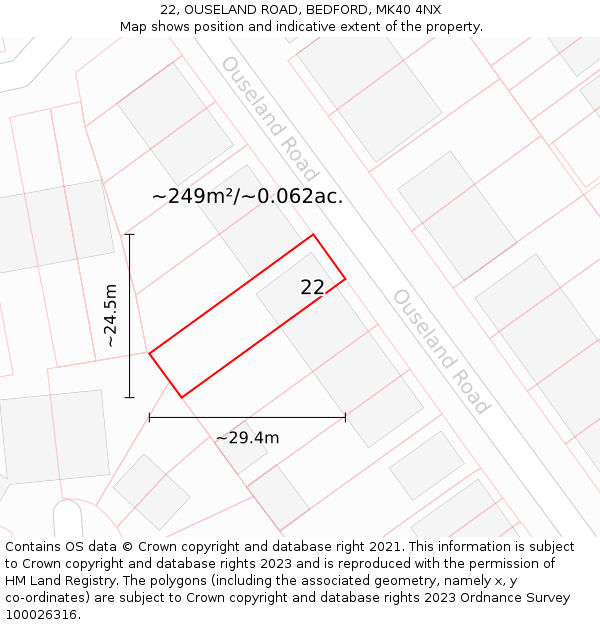 22, OUSELAND ROAD, BEDFORD, MK40 4NX: Plot and title map