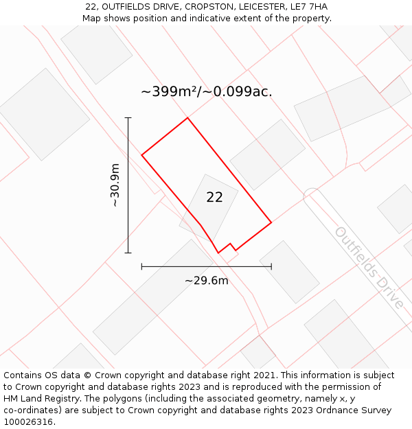 22, OUTFIELDS DRIVE, CROPSTON, LEICESTER, LE7 7HA: Plot and title map