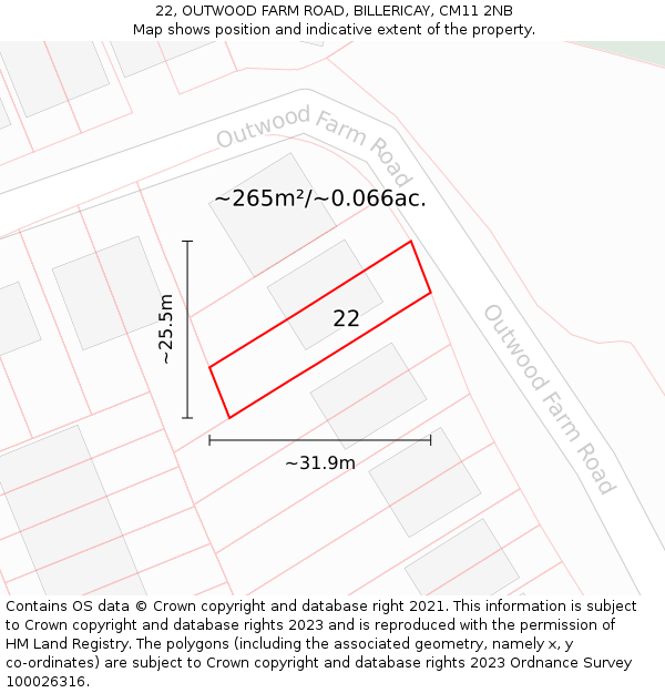 22, OUTWOOD FARM ROAD, BILLERICAY, CM11 2NB: Plot and title map