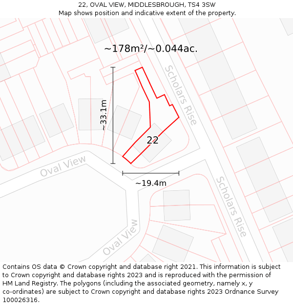 22, OVAL VIEW, MIDDLESBROUGH, TS4 3SW: Plot and title map