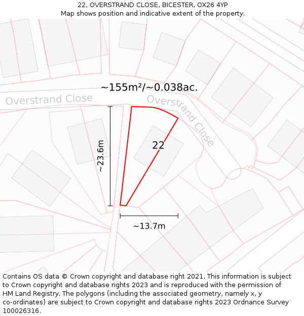 22, OVERSTRAND CLOSE, BICESTER, OX26 4YP: Plot and title map