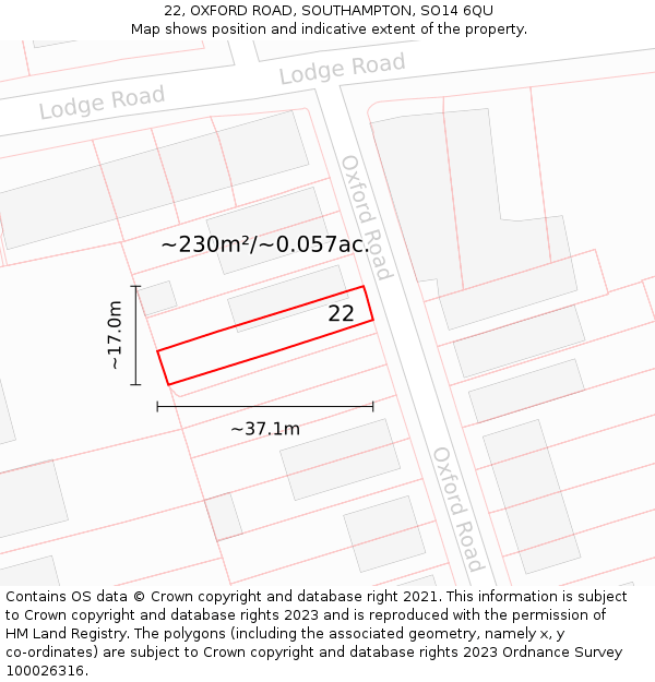 22, OXFORD ROAD, SOUTHAMPTON, SO14 6QU: Plot and title map