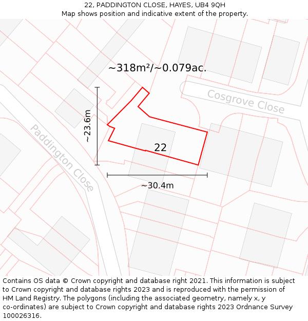22, PADDINGTON CLOSE, HAYES, UB4 9QH: Plot and title map