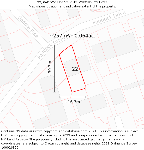 22, PADDOCK DRIVE, CHELMSFORD, CM1 6SS: Plot and title map