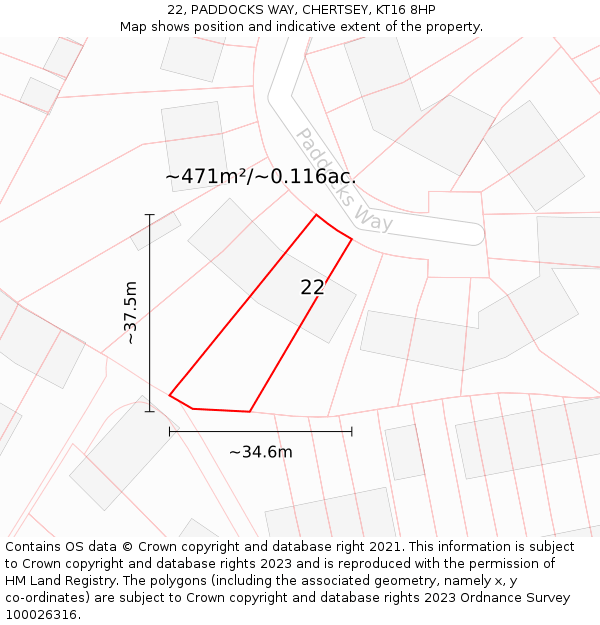 22, PADDOCKS WAY, CHERTSEY, KT16 8HP: Plot and title map