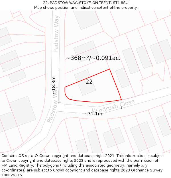 22, PADSTOW WAY, STOKE-ON-TRENT, ST4 8SU: Plot and title map