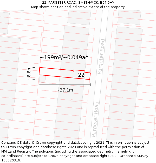 22, PARGETER ROAD, SMETHWICK, B67 5HY: Plot and title map