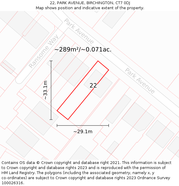 22, PARK AVENUE, BIRCHINGTON, CT7 0DJ: Plot and title map