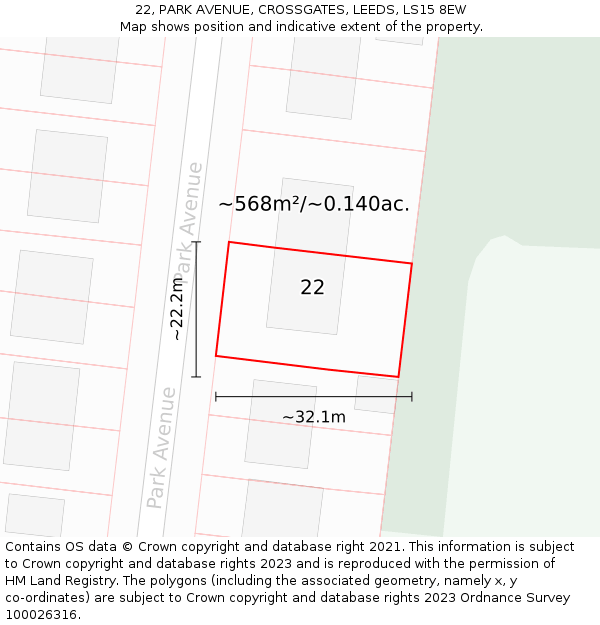 22, PARK AVENUE, CROSSGATES, LEEDS, LS15 8EW: Plot and title map