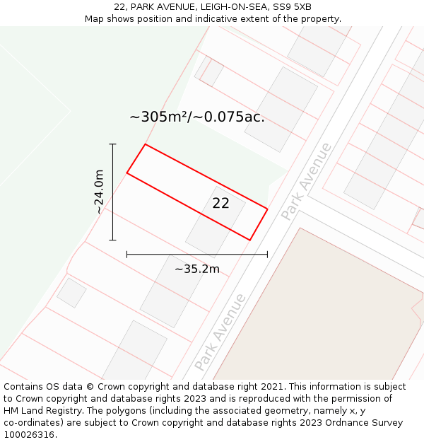 22, PARK AVENUE, LEIGH-ON-SEA, SS9 5XB: Plot and title map