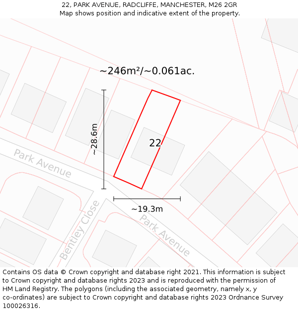 22, PARK AVENUE, RADCLIFFE, MANCHESTER, M26 2GR: Plot and title map