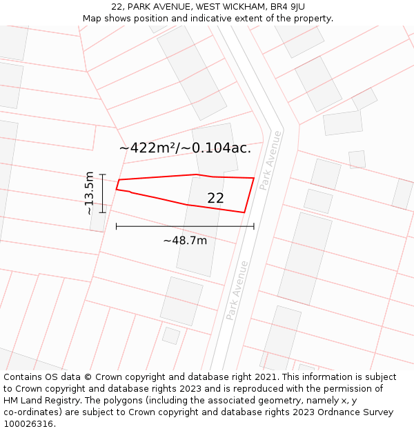22, PARK AVENUE, WEST WICKHAM, BR4 9JU: Plot and title map