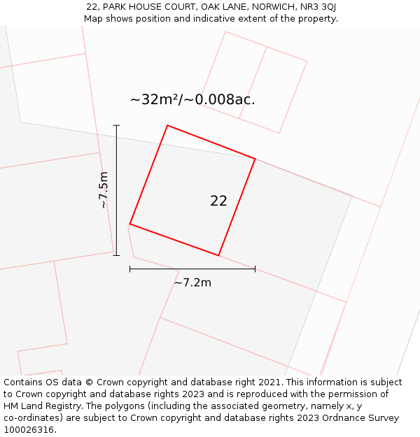 22, PARK HOUSE COURT, OAK LANE, NORWICH, NR3 3QJ: Plot and title map
