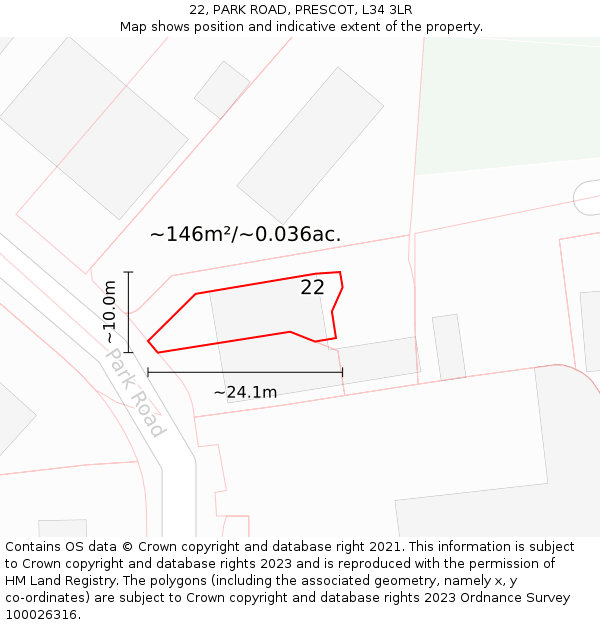 22, PARK ROAD, PRESCOT, L34 3LR: Plot and title map
