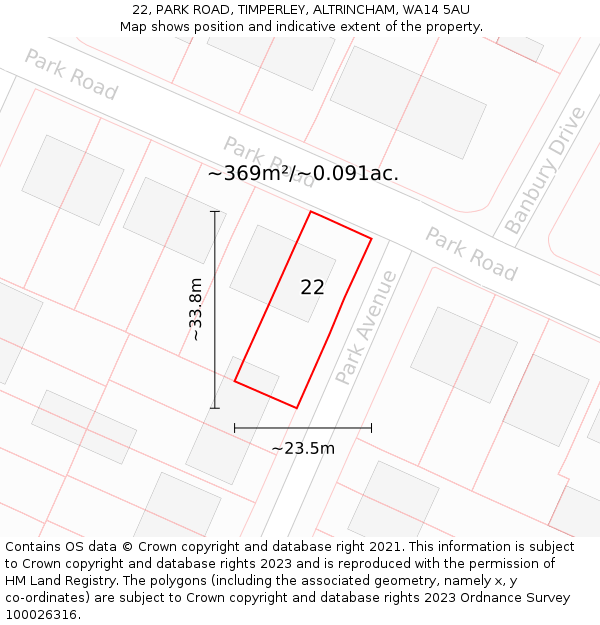 22, PARK ROAD, TIMPERLEY, ALTRINCHAM, WA14 5AU: Plot and title map
