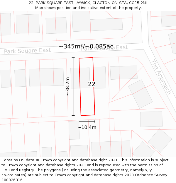 22, PARK SQUARE EAST, JAYWICK, CLACTON-ON-SEA, CO15 2NL: Plot and title map