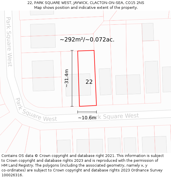 22, PARK SQUARE WEST, JAYWICK, CLACTON-ON-SEA, CO15 2NS: Plot and title map