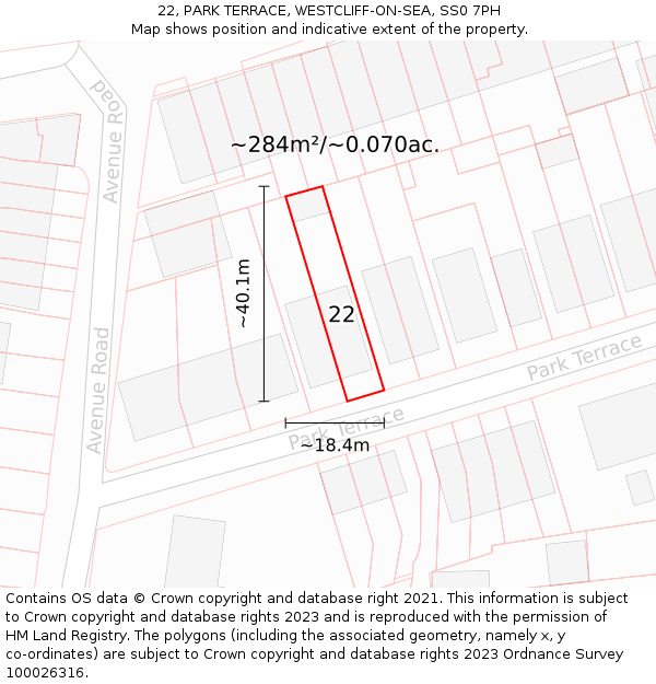 22, PARK TERRACE, WESTCLIFF-ON-SEA, SS0 7PH: Plot and title map