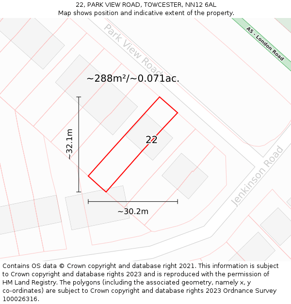 22, PARK VIEW ROAD, TOWCESTER, NN12 6AL: Plot and title map