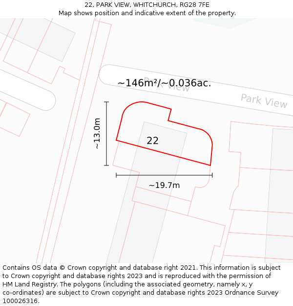 22, PARK VIEW, WHITCHURCH, RG28 7FE: Plot and title map