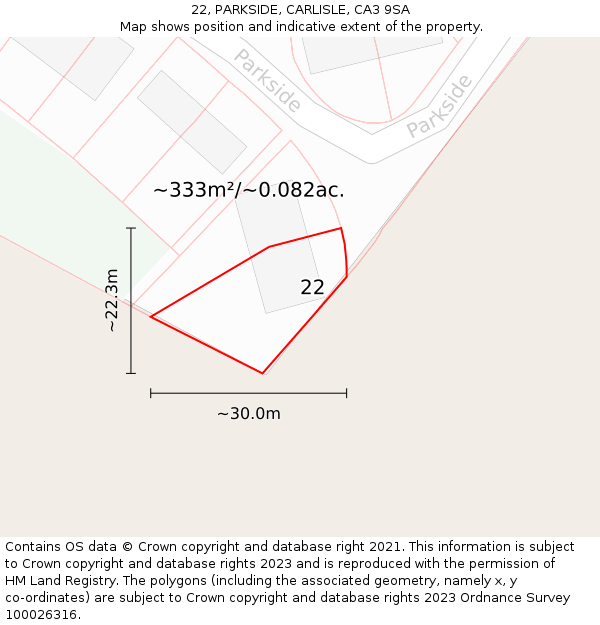 22, PARKSIDE, CARLISLE, CA3 9SA: Plot and title map