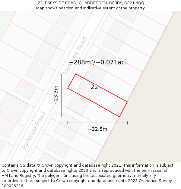 22, PARKSIDE ROAD, CHADDESDEN, DERBY, DE21 6QQ: Plot and title map