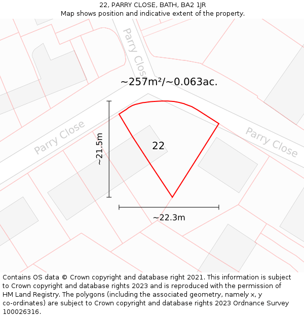 22, PARRY CLOSE, BATH, BA2 1JR: Plot and title map