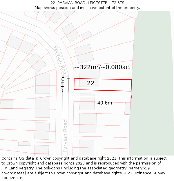 22, PARVIAN ROAD, LEICESTER, LE2 6TS: Plot and title map