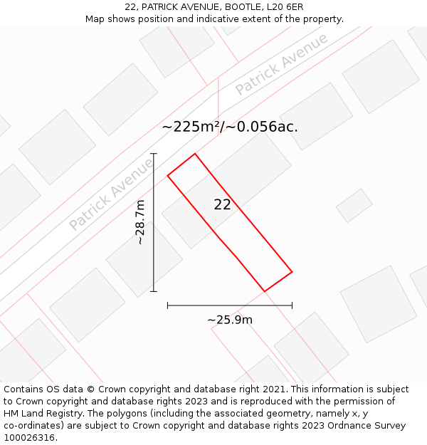 22, PATRICK AVENUE, BOOTLE, L20 6ER: Plot and title map