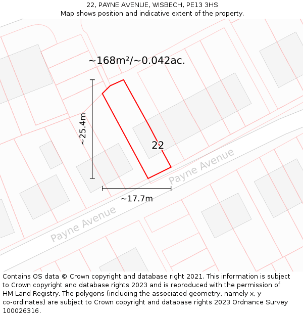 22, PAYNE AVENUE, WISBECH, PE13 3HS: Plot and title map