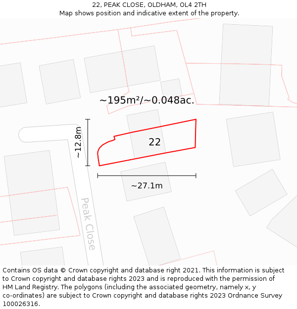 22, PEAK CLOSE, OLDHAM, OL4 2TH: Plot and title map