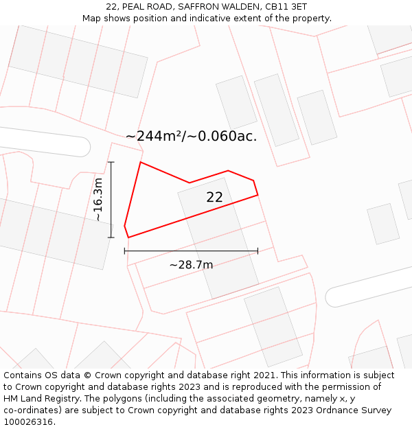 22, PEAL ROAD, SAFFRON WALDEN, CB11 3ET: Plot and title map