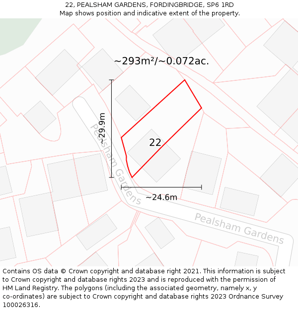 22, PEALSHAM GARDENS, FORDINGBRIDGE, SP6 1RD: Plot and title map
