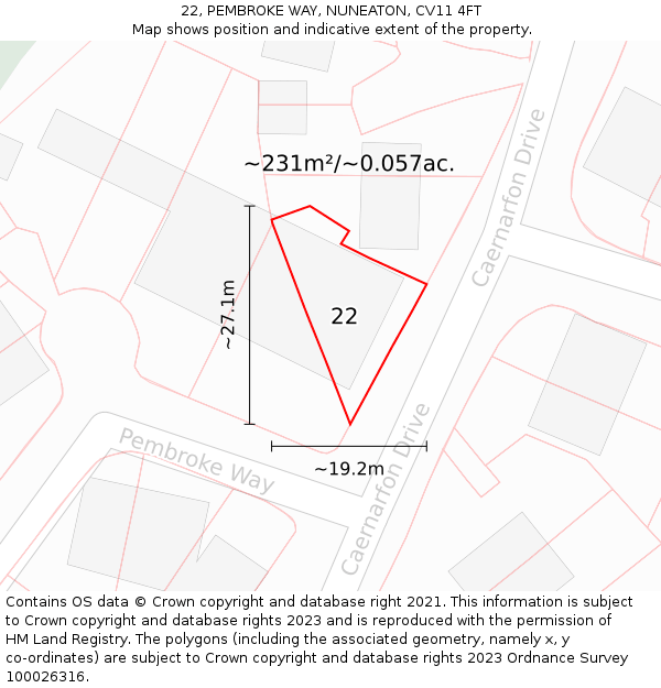 22, PEMBROKE WAY, NUNEATON, CV11 4FT: Plot and title map