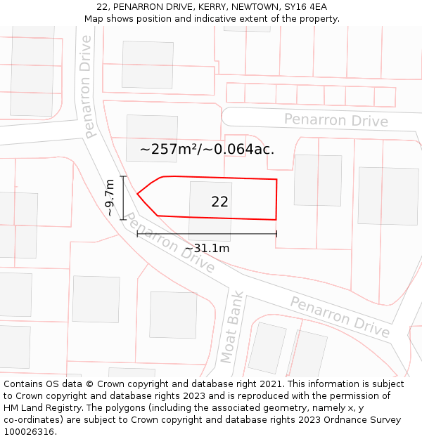 22, PENARRON DRIVE, KERRY, NEWTOWN, SY16 4EA: Plot and title map