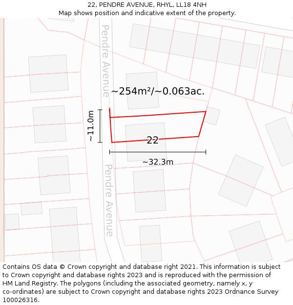 22, PENDRE AVENUE, RHYL, LL18 4NH: Plot and title map