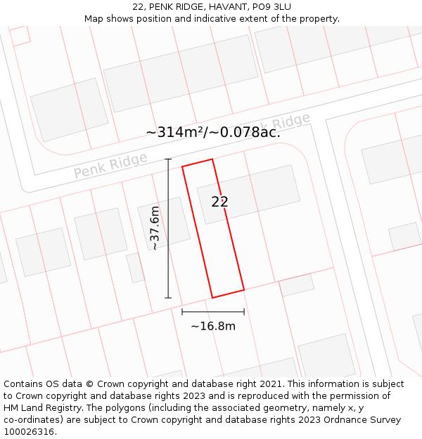 22, PENK RIDGE, HAVANT, PO9 3LU: Plot and title map