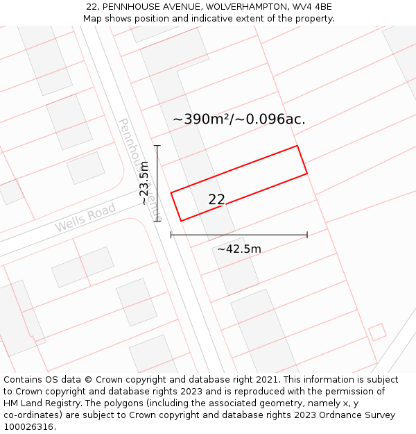 22, PENNHOUSE AVENUE, WOLVERHAMPTON, WV4 4BE: Plot and title map