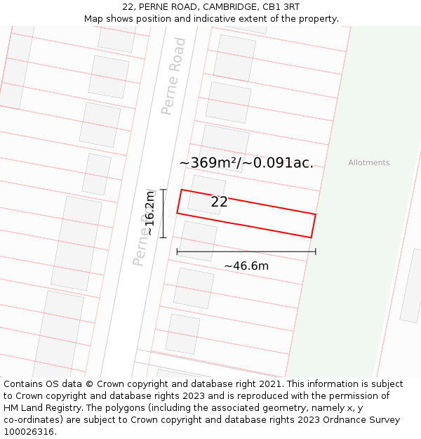 22, PERNE ROAD, CAMBRIDGE, CB1 3RT: Plot and title map