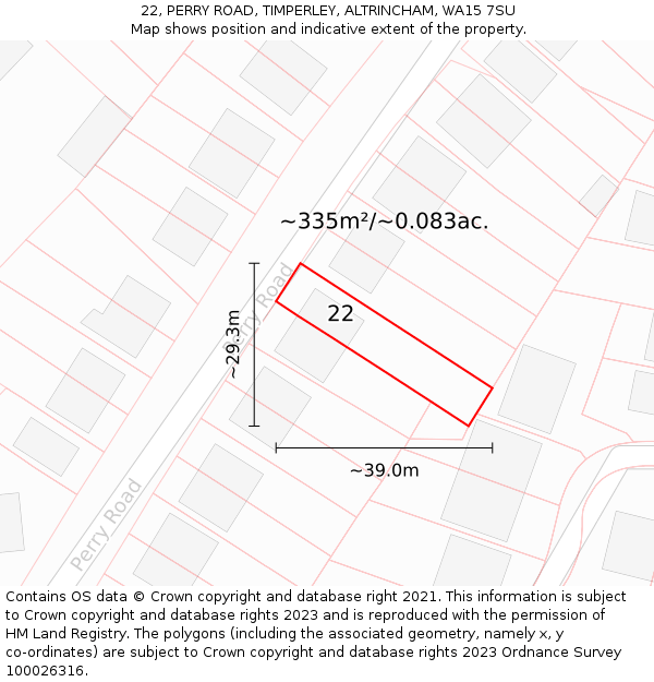 22, PERRY ROAD, TIMPERLEY, ALTRINCHAM, WA15 7SU: Plot and title map
