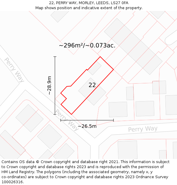 22, PERRY WAY, MORLEY, LEEDS, LS27 0FA: Plot and title map