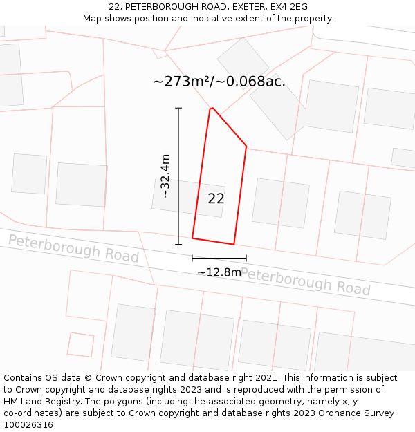 22, PETERBOROUGH ROAD, EXETER, EX4 2EG: Plot and title map